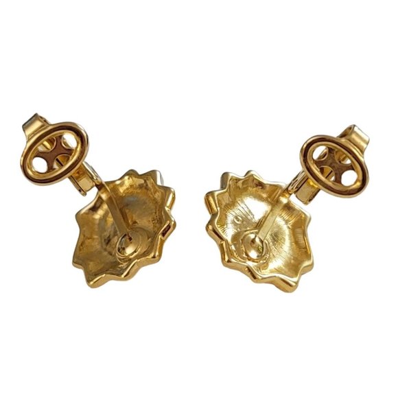 Trifari Crown Over T Gold Tone Starburst Center Faux Pearl Clip On Earrings K992 - Picture 8 of 11